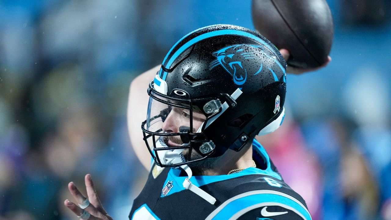 LOOK: Baker Mayfield headbutts Panthers teammates without a helmet