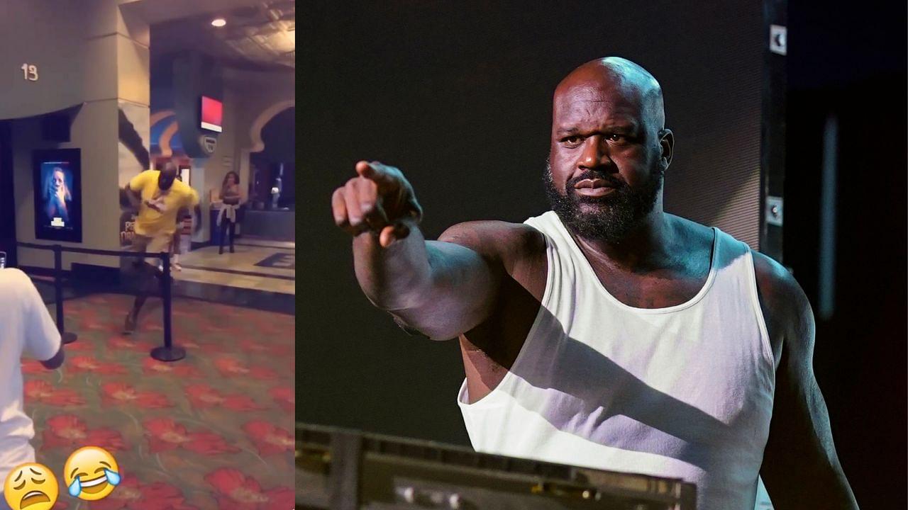 7-foot Shaquille O’Neal Hilariously Falls to the Ground While Attempting Acrobatic High Jump in a Movie Theatre