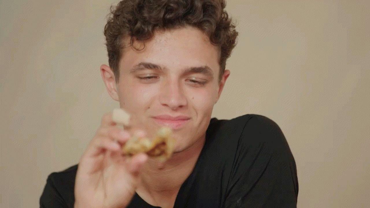 Lando Norris tortures himself with red hot wings while answering questions in Quadrant video