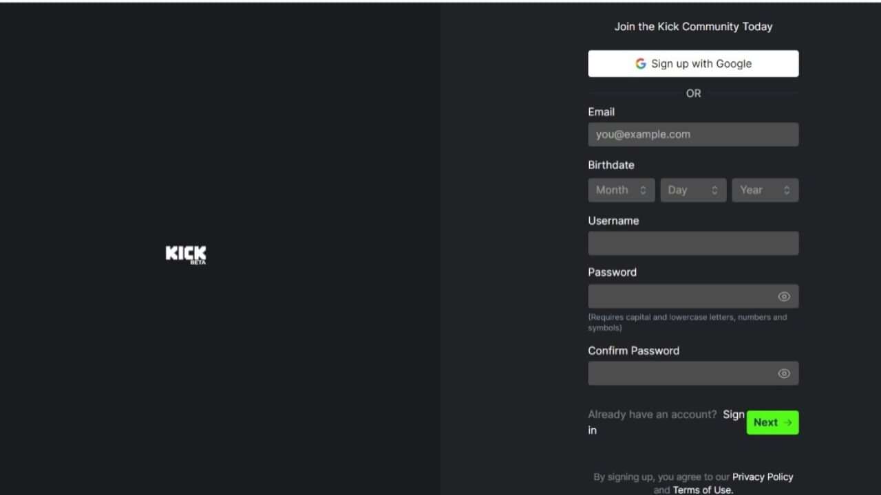 How to sign up for kick streaming platform endorsed by Trainwreckstv