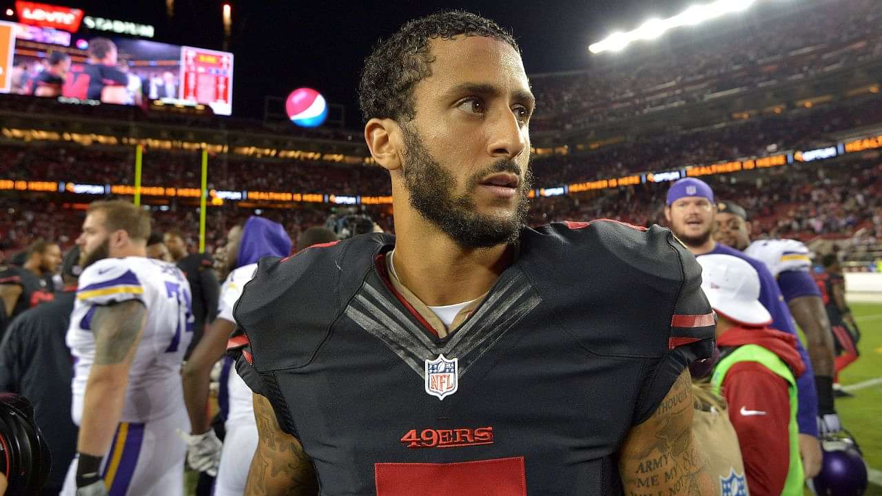 Sep 14, 2015; Santa Clara, CA, USA; San Francisco 49ers quarterback Colin Kapernick (7) reacts after the game against the Minnesota Vikings at Levi's Stadium. Mandatory Credit: Kirby Lee-USA TODAY Sports (NFL News)