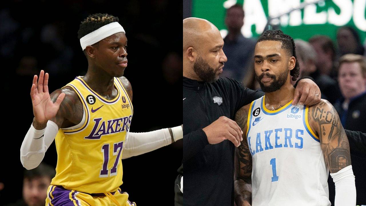 LA Lakers guard Dennis Schroeder has a "pause" moment on live television when discussing new teammate D'Angelo Russell