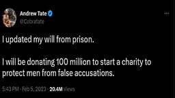 Andrew Tate Release Date Update; Starts a Charity in Prison for Men