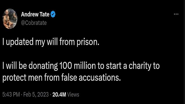 Andrew Tate Release Date Update; Starts a Charity in Prison for Men