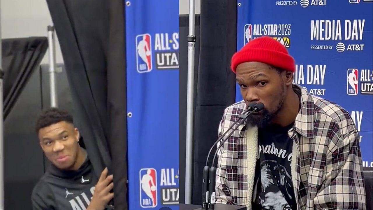 WATCH: Giannis Antetokounmpo Hilariously Crashes Kevin Durant’s All-Star Media Day