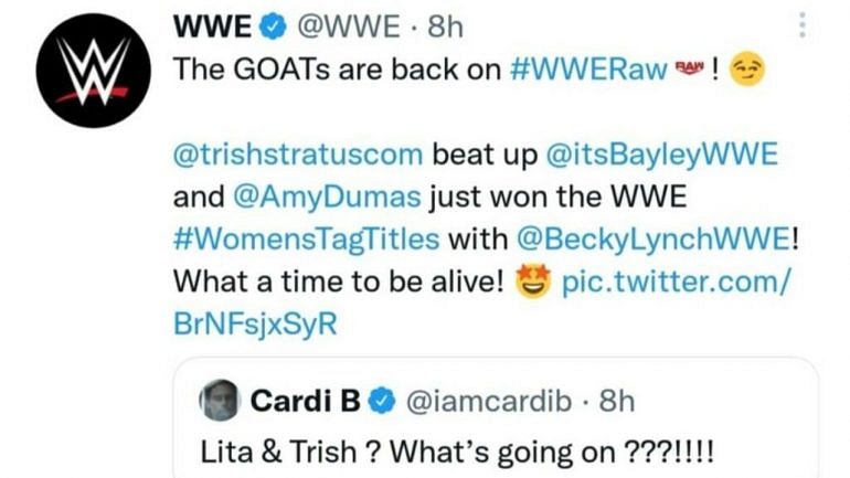 “What’s Going On???!!!!” – Cardi B Reacts To Trish Stratus Making Her ...