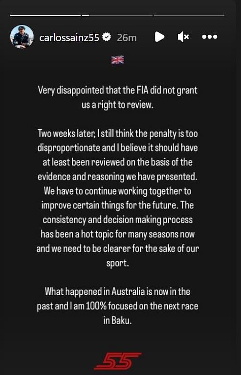 Carlos Sainz Australian GP penalty reaction