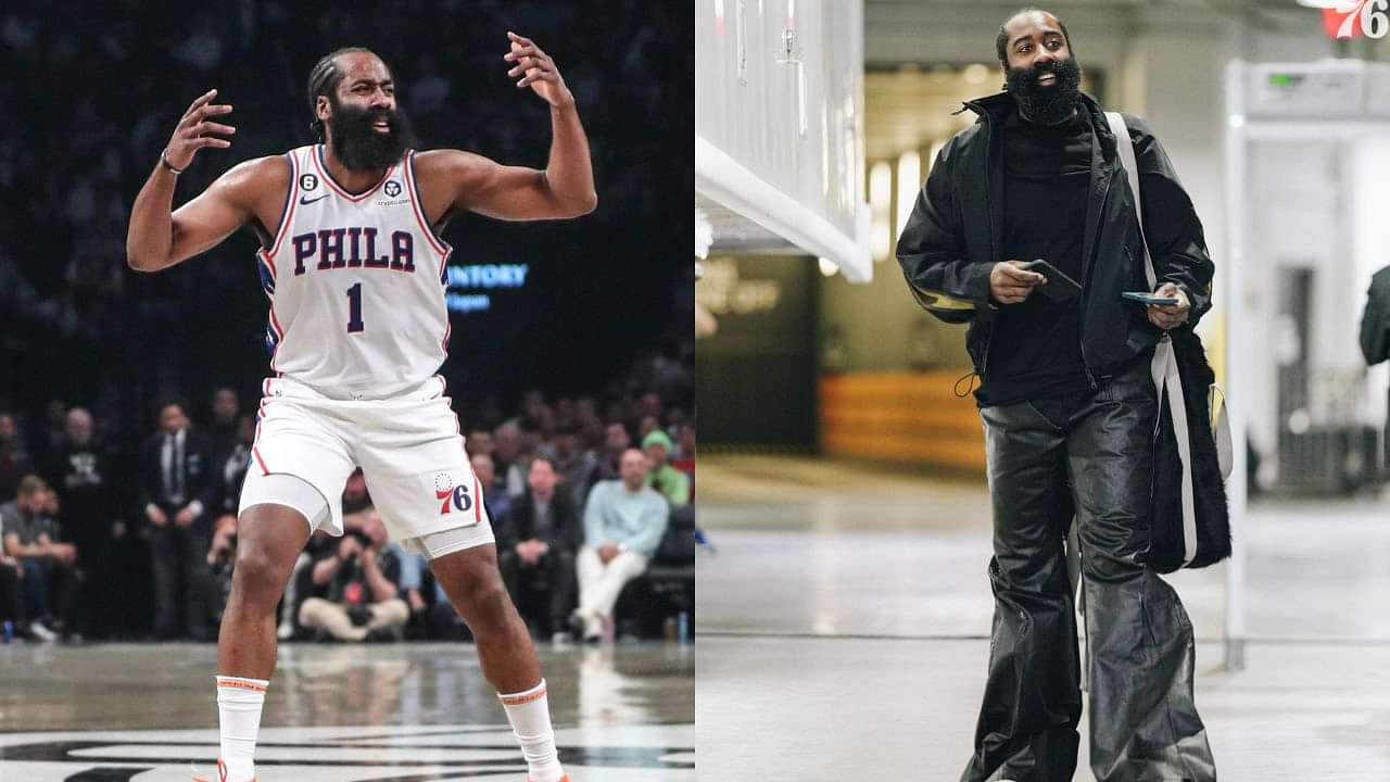 How would you describe James Harden's outfit?