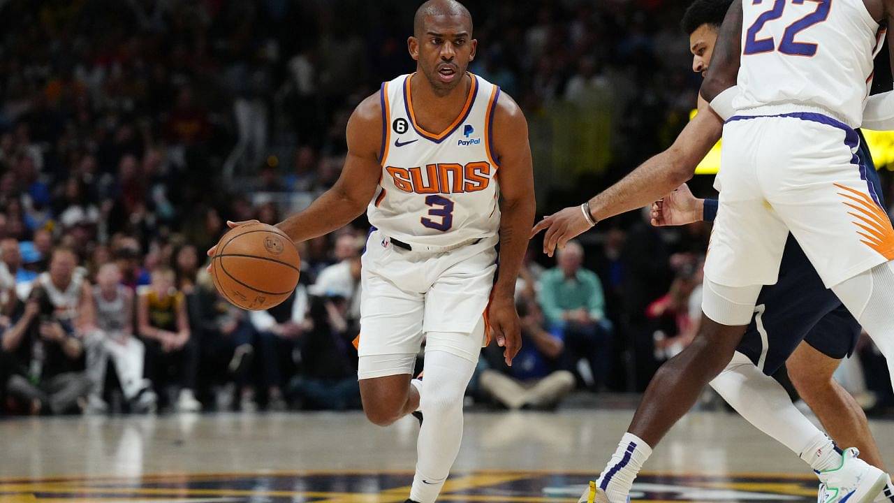 May 1, 2023; Denver, Colorado, USA; Phoenix Suns guard Chris Paul (3) controls the ball in the first quarter against the Denver Nuggets during game two of the 2023 NBA playoffs at Ball Arena. Mandatory Credit: Ron Chenoy-USA TODAY Sports - Milwaukee Bucks