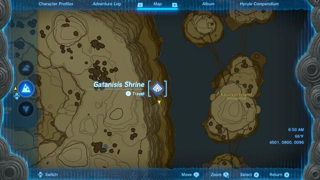 In-game map showing the location of Gatanisis Shrine