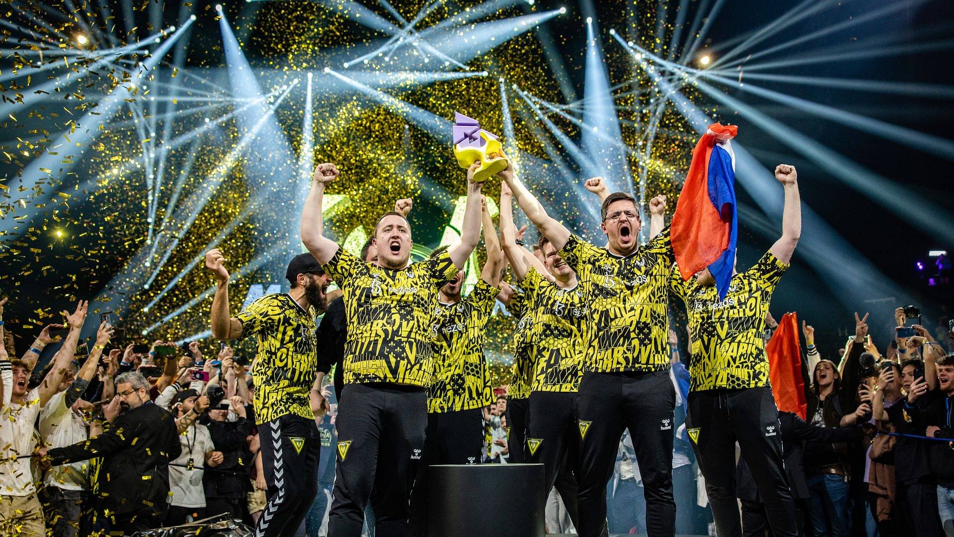 Team Vitality hoists the Paris Major 2023 winner's trophy