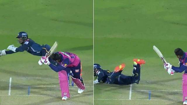 WATCH: Wriddhiman Saha Dives Valiantly to Save Four Wides off Noor Ahmad vs Rajasthan Royals at SMS Stadium