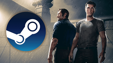 An image displaying two character from A Way Out with Steam logo on right
