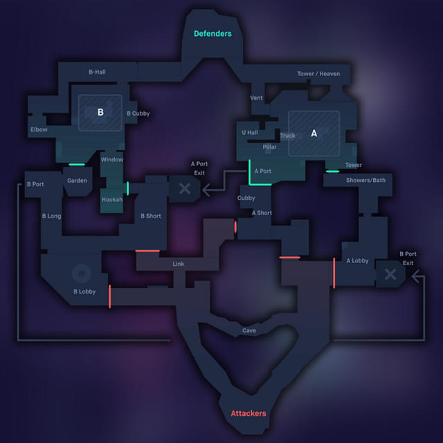 A picture displaying the map of Bind in Valorant.