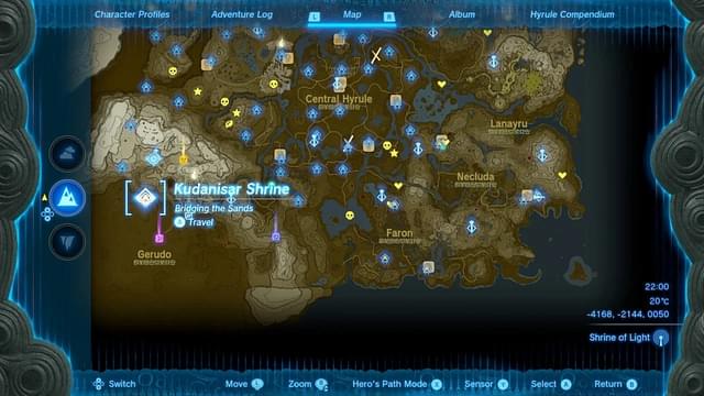 In-game map showing the location of Kudanisar Shrine