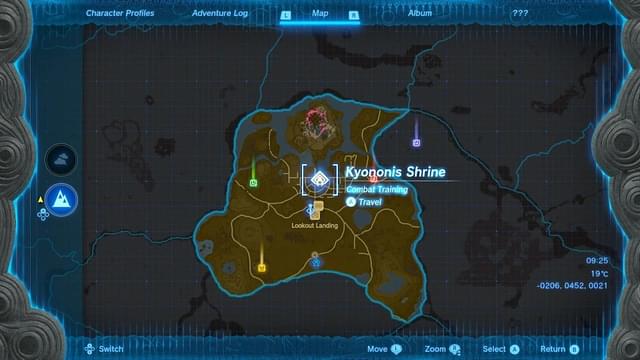 In-game map showing the location of Kyonosis Shrine.