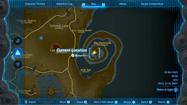 In-game map showing the location of Gemimik Shrine