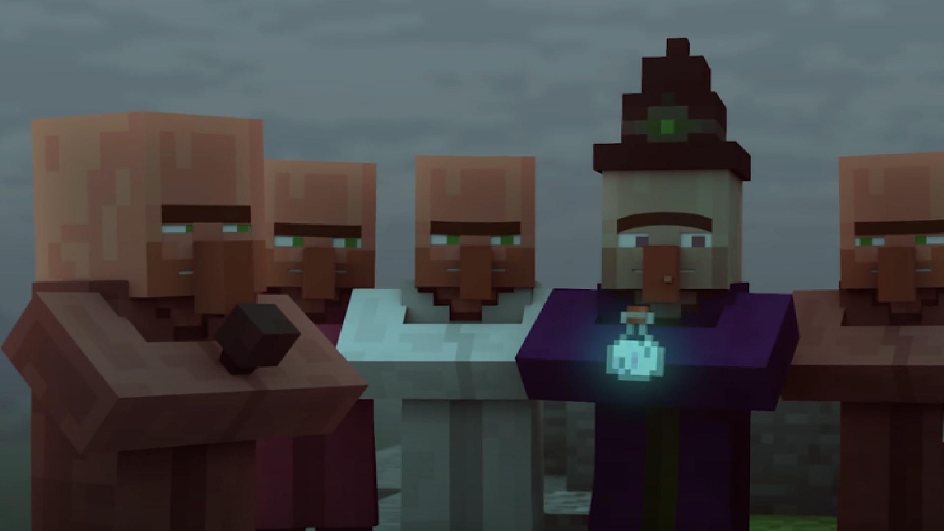 An image featuring different types of Villagers from Minecraft