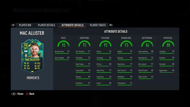 Incredible stats of FIFA 23 Alexis Mac Allister Player Moments card