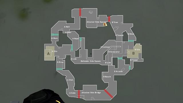A minimap showing various callouts for Fracture in Valorant