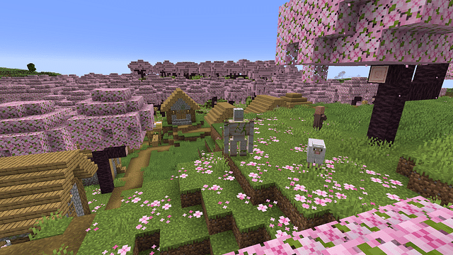 An image displaying cherry blossom trees in Minecraft 1.20 update
