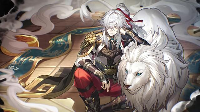 An image showing Jing Yuan with his white lion in Honkai Star Rail