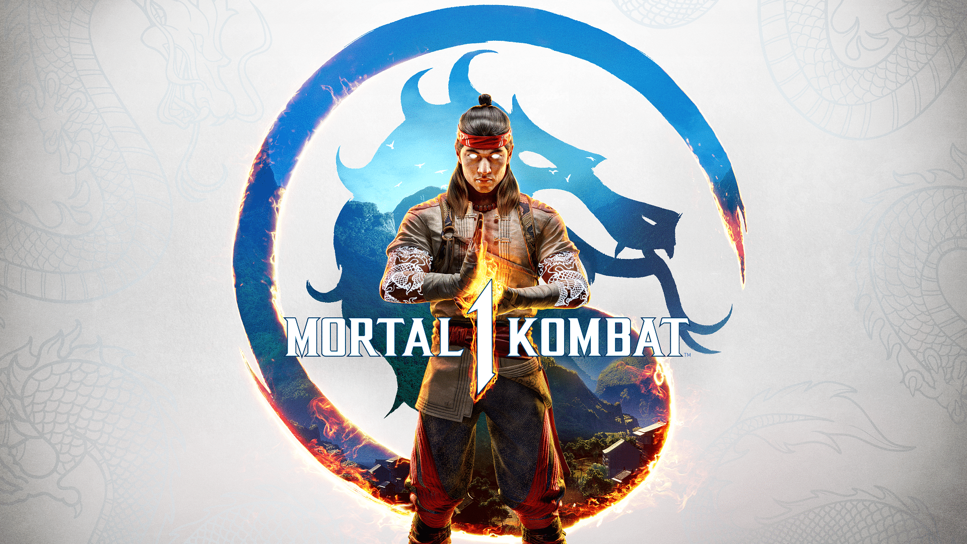 An image showing Liu Kang from Mortal Kombat 1 with the logo