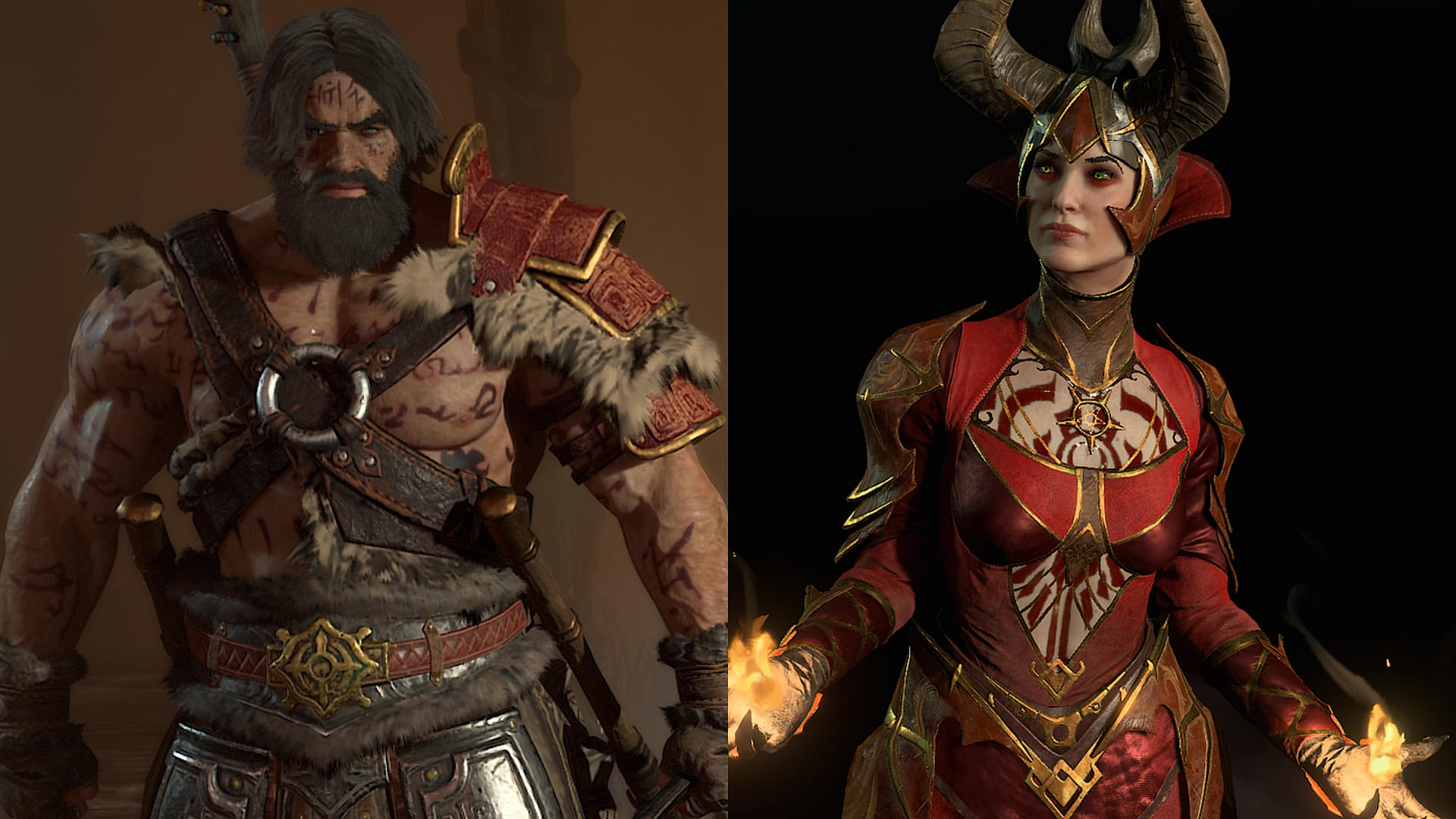 An image showing Barbarian and Sorcerer class in Diablo 4