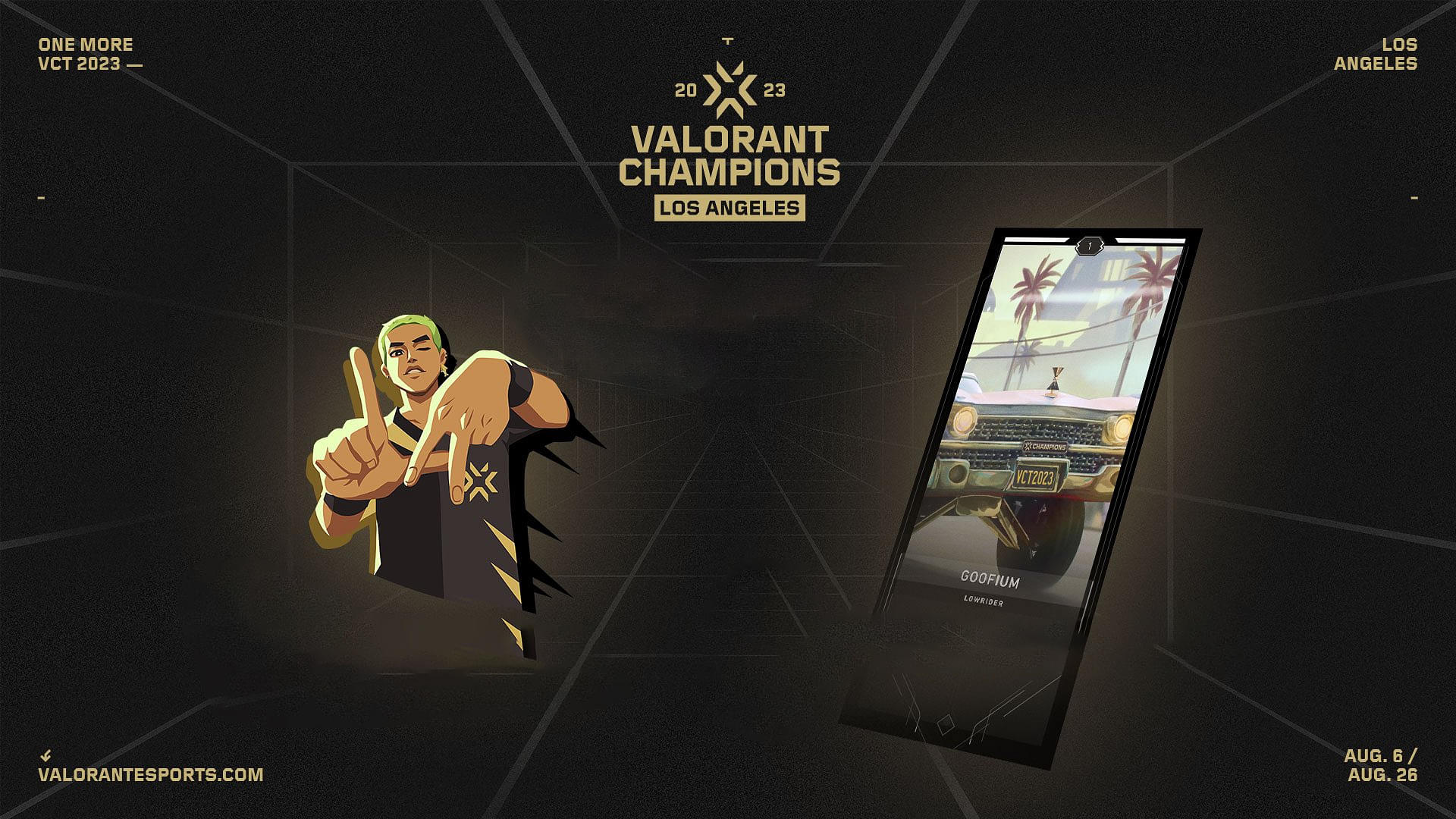 An image showing Gekko from Riot Game's shooter with Valorant Champions 2023 logo