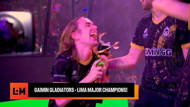 Quinn laughing within his teammate after winning the Dota 2 Lima Major 2023