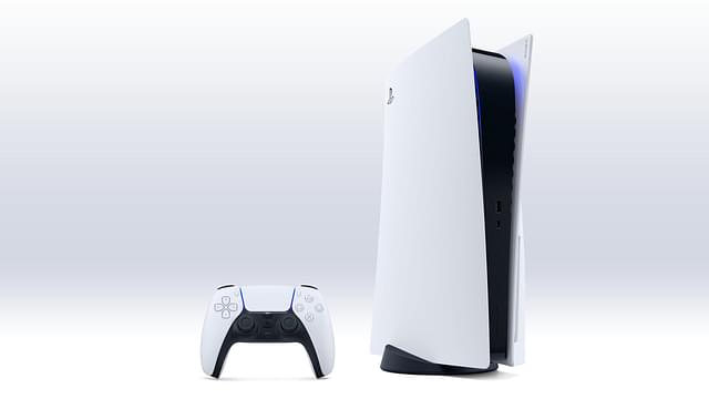 An image showing the PlayStation 5 console with DualSense controller