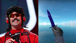 An image showing Dr Disrespect on left and the CSGO knife skin he got on right