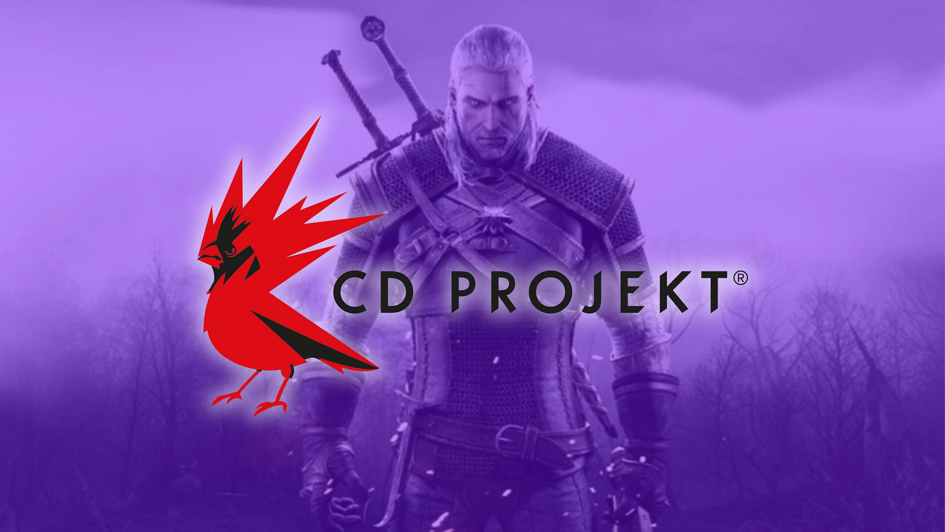 An image showing Geralt of Rivia in background with CD Projekt Red in front