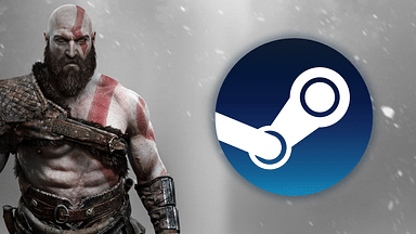 An image displaying Kratos from God of War with Steam logo