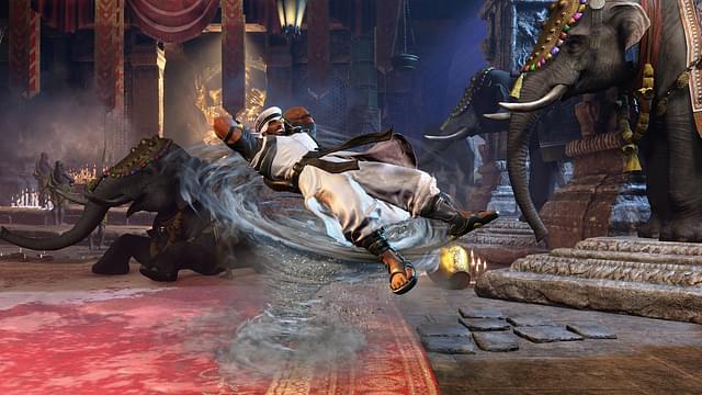 An image featuring Rashid resting on a tornado in Street Fighter 6