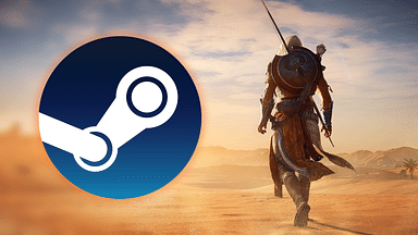 An image showing the ain chracter of Assassin's Creed Mirage with the Steam logo