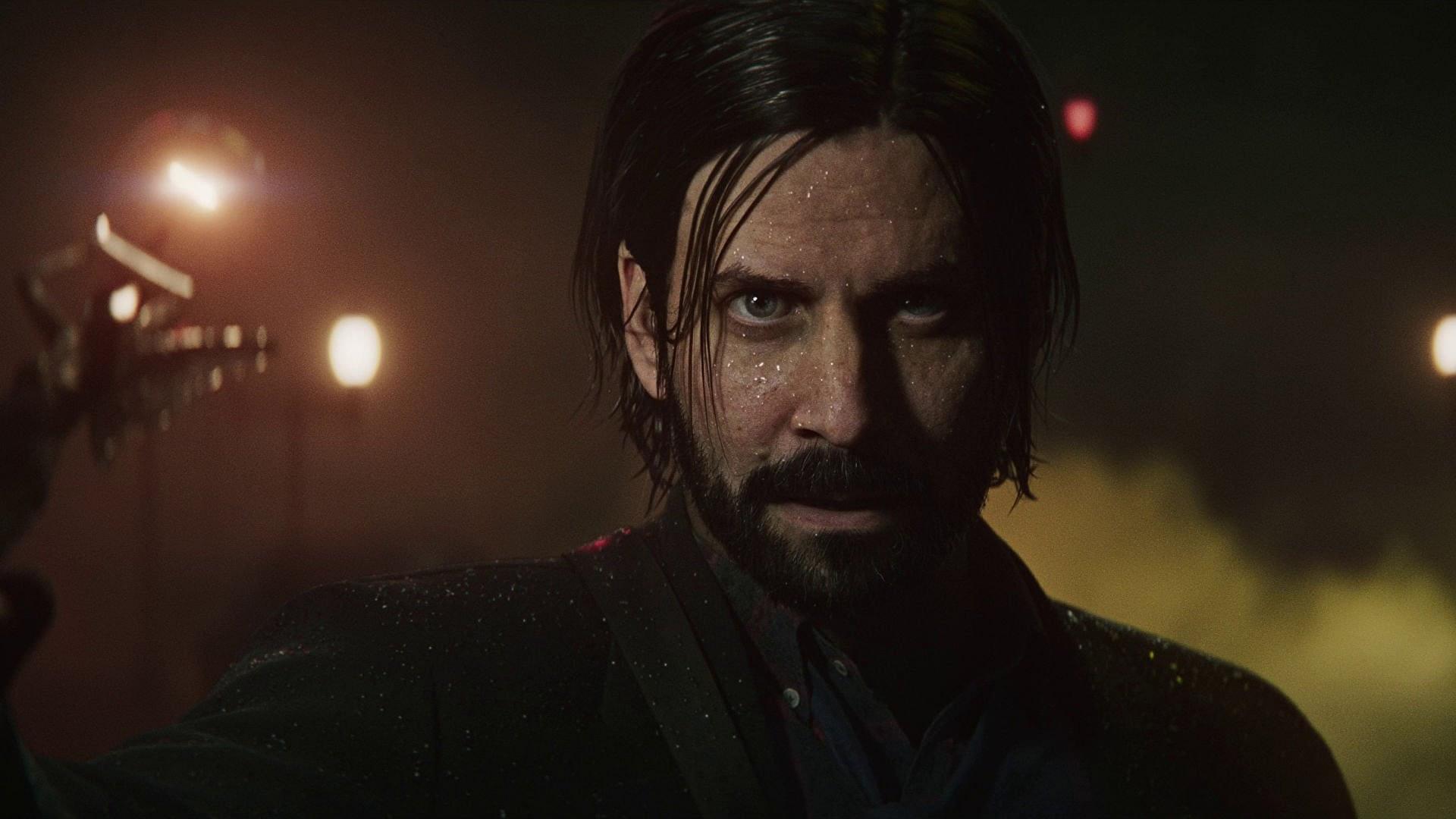 Alan Wake in a live-action footage from Alan Wake 2