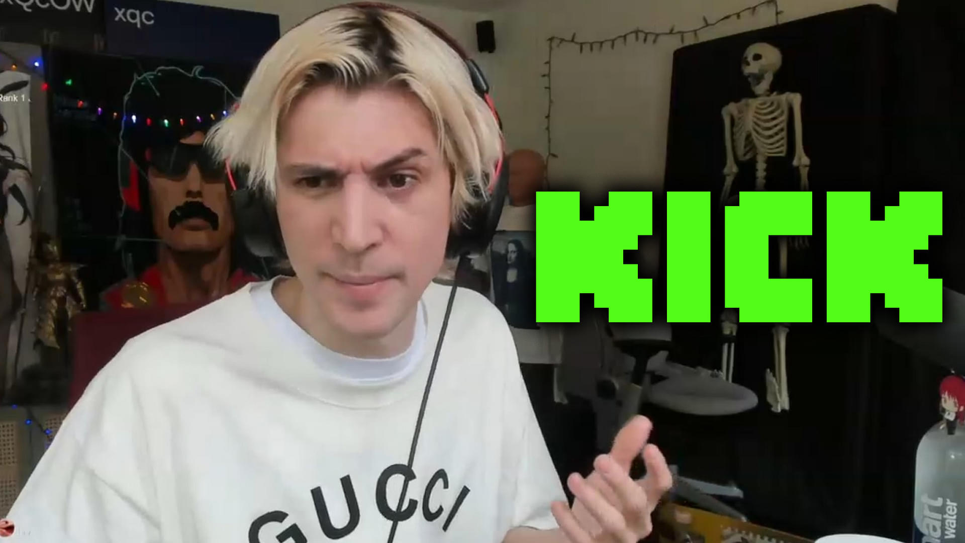 An image showing the face of xQc with Kick logo