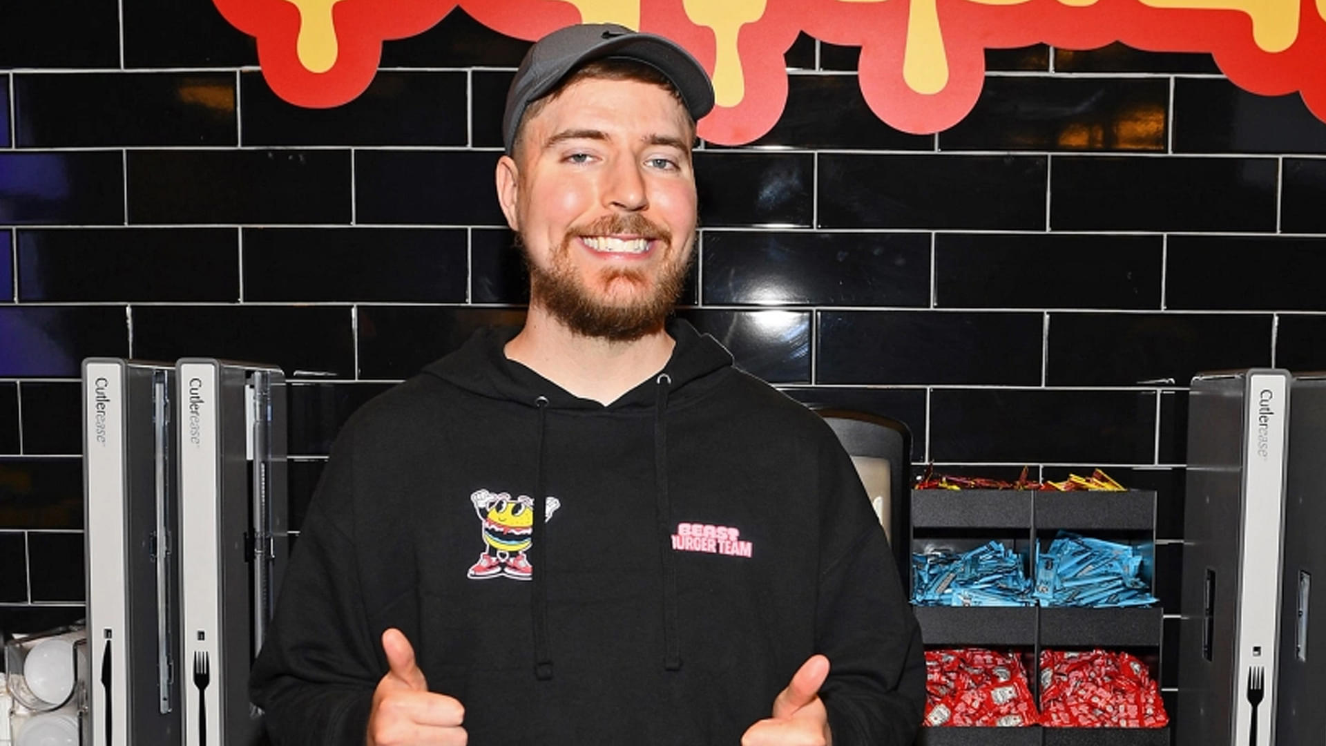 An image showing Mr Beast at his Burger store founded by him