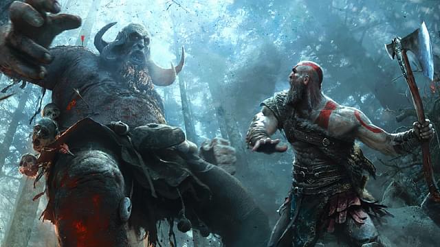 An image of Kratos fighting a troll in God of War