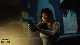 Lara Croft with a pistol in her hand