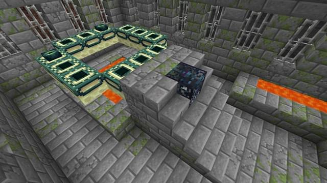 An image of an end portal inside a stronghold in Minecraft