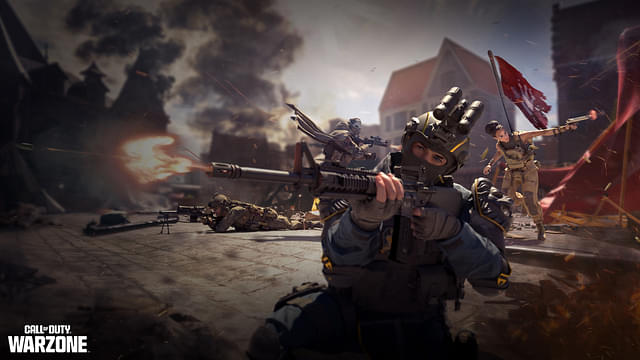 Soldier shooting a gun in warzone 2