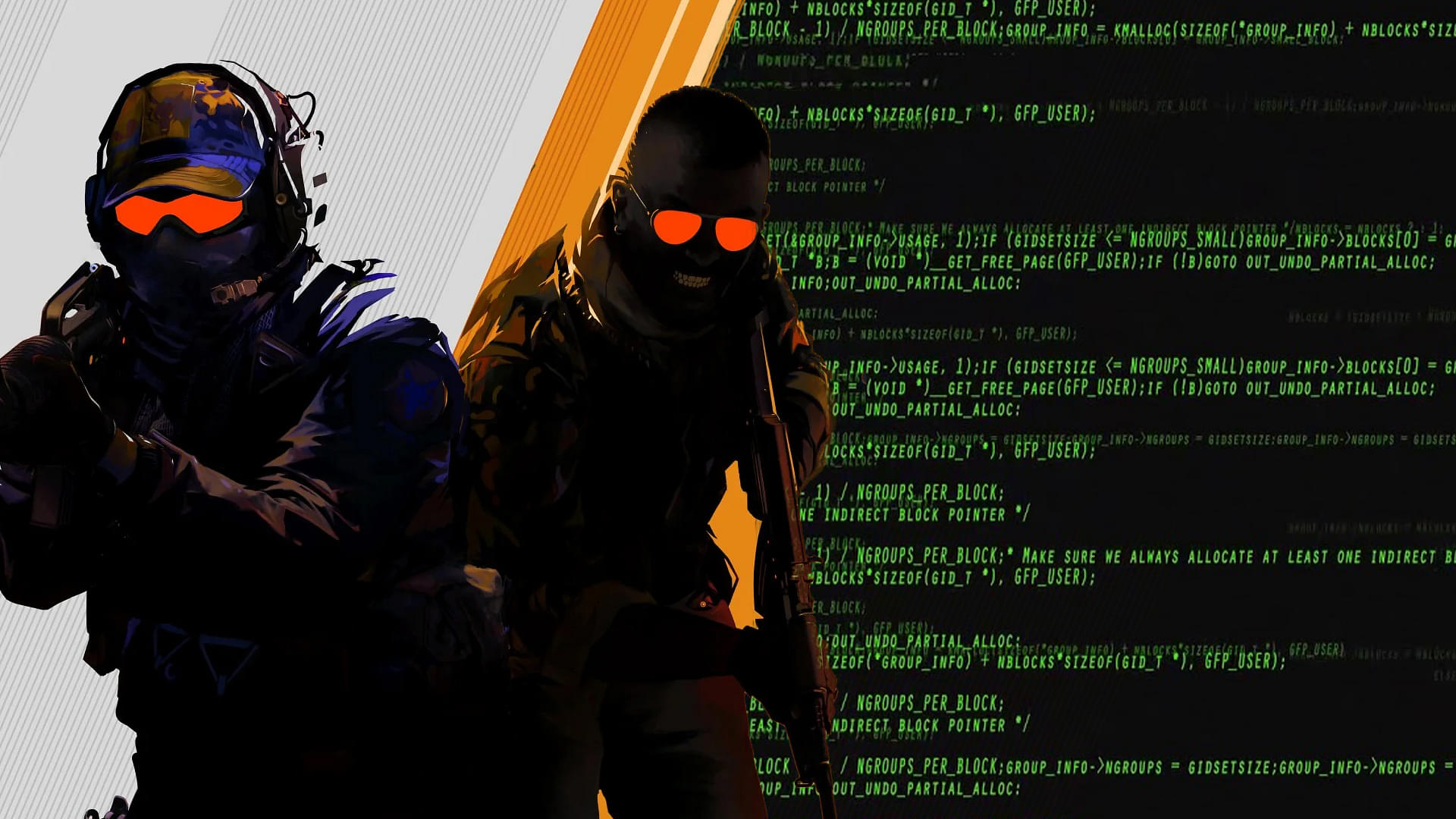 An image showing two caharacters from Counter-Strike 2 with green command prompt on right