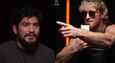 Logan Paul confronts Dillon Danis during an face to face interview by DAZN