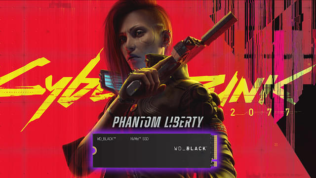An image showing the main cover for Cyberpunk 2077 Phantom Liberty cover with SSD