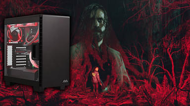 An image showing the main cover of Alan Wake 2 with a gaming PC with HHD and SSD drives