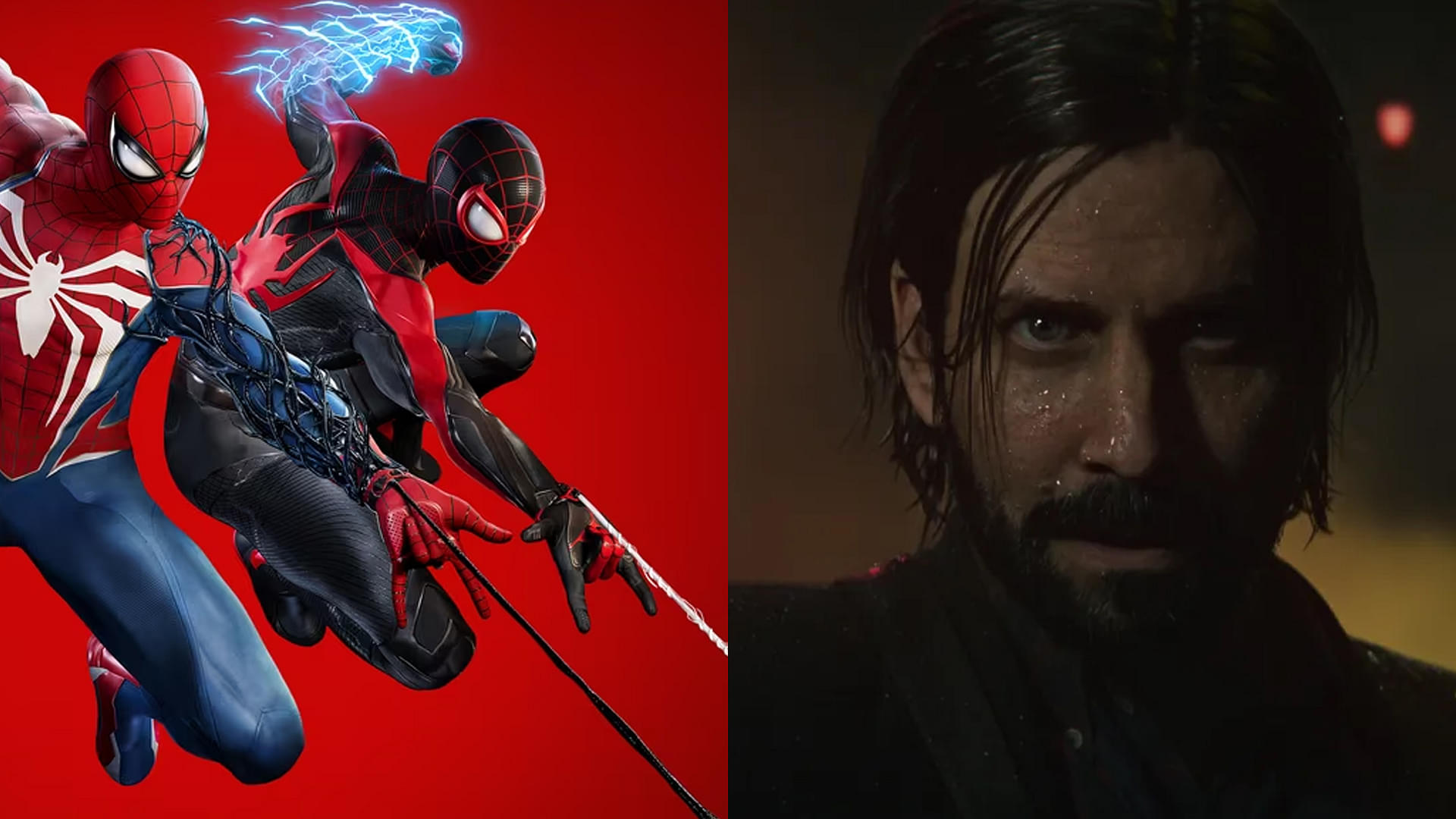 An image showing Alan Wake and two Spider-Mans in one collage