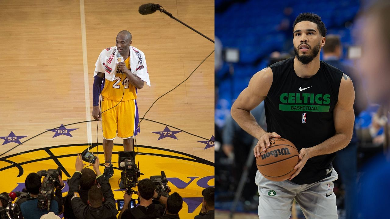 Jayson Tatum wore the exact shirt at practice today that 17 year old Kobe  Bryant wore in his pre draft workout with the Boston Celtics in…
