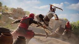 An image showing Basim fighting with this sword and dagger in Assassin's Creed Mirage